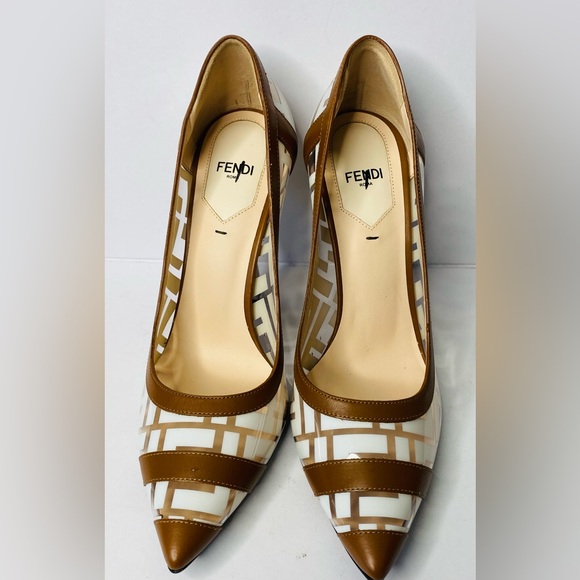FENDI Colibri FF Logo-printed 105mm Pumps In Neutrals. Authentic and New - Picture 4 of 16